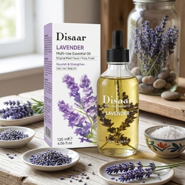 Disaar Lavender Multi-Use Essential Oil – Nourish & Strengthen 120ml | زيت الخزامى (اللافندر) متعدد الاستخدامات لتغذية وتقوية الشعر، الأظافر، والجسم 120مل)