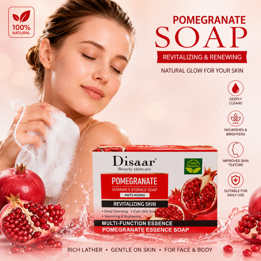 Disaar Beauty Skincare Pomegranate Vitamin E Essence Soap 100g | صابون بخلاصة الرمان وفيتامين إي لتجديد البشرة 100غ