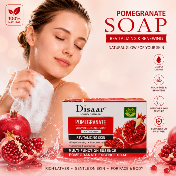 Disaar Beauty Skincare Pomegranate Vitamin E Essence Soap 100g | صابون بخلاصة الرمان وفيتامين إي لتجديد البشرة 100غ