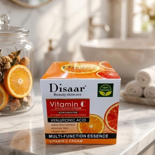 Disaar Vitamin C & Hyaluronic Acid Whitening Cream – Multi-Function Essence (50g) | كريم لتفتيح البشرة فيتامين سي وحمض الهيالورونيك – خلاصة متعددة الوظائف (50 غ)