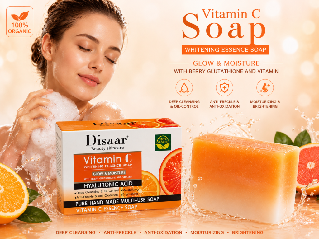 Disaar Vitamin C & Hyaluronic Acid Brightening Handmade Essence Soap 100g | صابون المصنوع يدوياً بخلاصة فيتامين سي وحمض الهيالورونيك لتفتيح البشرة 100غ