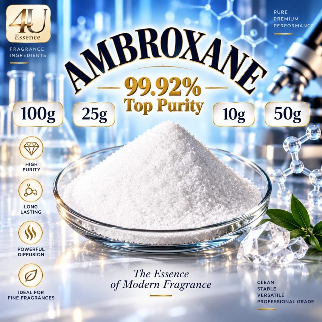 Ambroxan (Ambermor) Powder Natural 99.92% Top Purity – 4 U Essence (10g, 25g, 50g, 100g) | مسحوق أمبروكسان نقي 99.92% عالي الجودة
