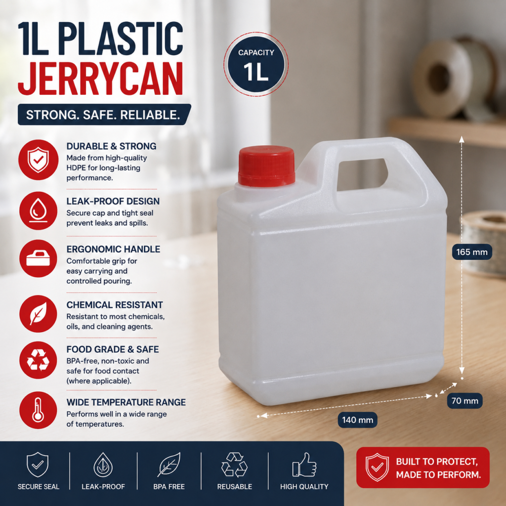 4 U ESSENCE 1L Plastic Jerrycan with Induction Sealable Cap | جالون بلاستيك سعة 1 لتر مع غطاء