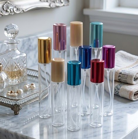 Varied Small Color-Capped Perfume Bottles (10-15ml) | زجاجات عطور صغيرة ملونة بحجم 10-15 مل