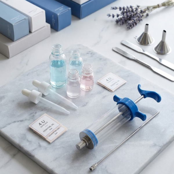 4 U ESSENCE Reusable Dispensing Syringe with Metal Needle Tool Set | حقنة ومحقن توزيع سوائل العطور والتجميل القابلة لإعادة الاستخدام مع إبرة معدنية